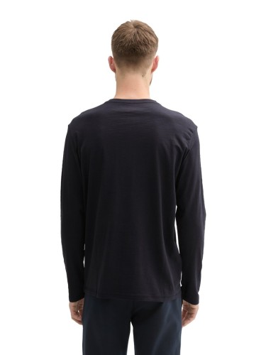 Koszulka z długim rękawem męska czarna Tom Tailor Long-sleeved cotton Henley - widok z tyłu