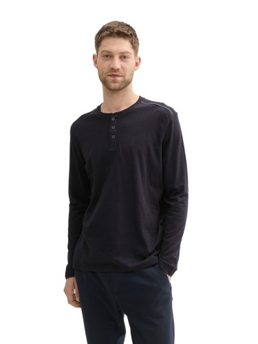 Koszulka z długim rękawem męska czarna Tom Tailor Long-sleeved cotton Henley