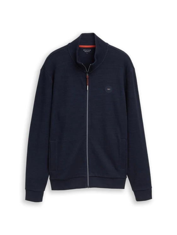 Granatowa bluza męska zapinana na zamek ze stójką Tom Tailor Sweat Jacket - ułożona na płasko