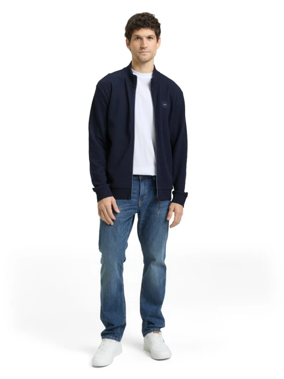 Granatowa bluza męska zapinana na zamek ze stójką Tom Tailor Sweat Jacket - ujęcia na całym modelu