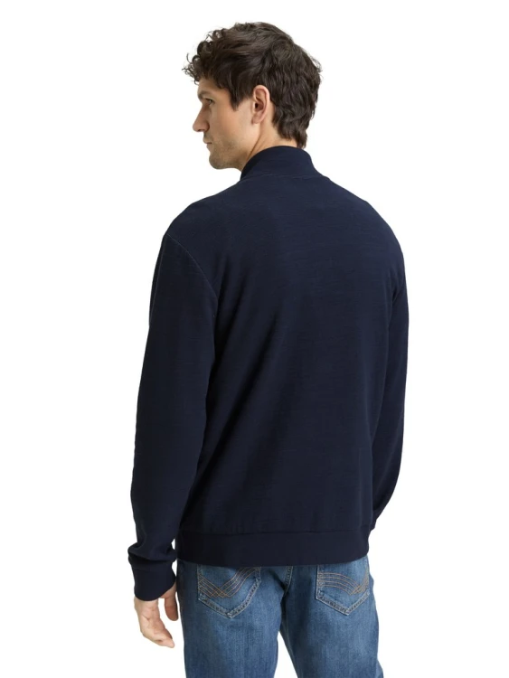 Granatowa bluza męska zapinana na zamek ze stójką Tom Tailor Sweat Jacket - widok z tyłu