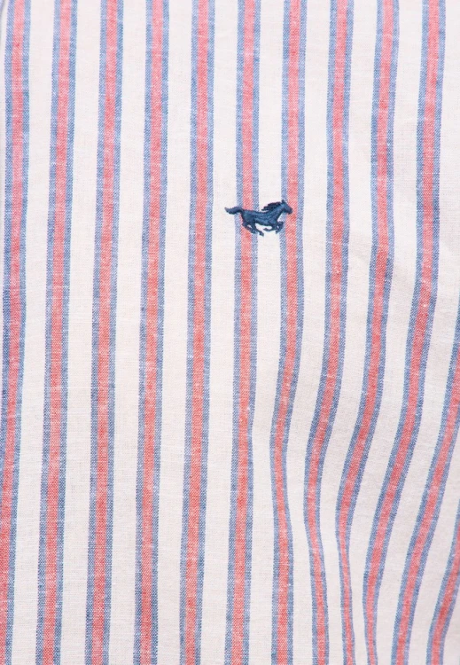 Koszula męska w paski Mustang Rawlins Red and Blue Stripe Regular - zbliżenie na materiał