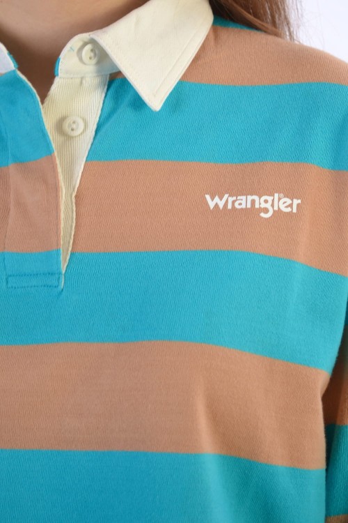 WRANGLER LS CROPPED POLO CARRIBEAN SEA POLÓWKA KOSZULKA DAMSKA Z DŁUGIM RĘKAWEM - zbliżenie na materiał