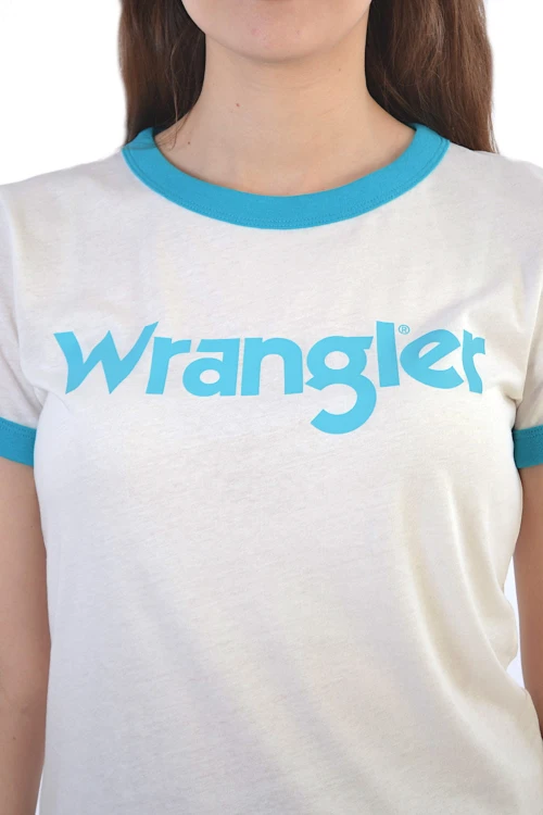 WRANGLER RINGER TEE OFF WHITE LOGO T-SHIRT DAMSKI - zbliżenie na materiał