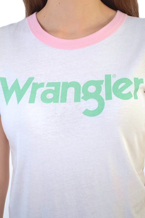 WRANGLER RINGER TEE REAL WHITE LOGO T-SHIRT DAMSKI - zbliżenie na materiał