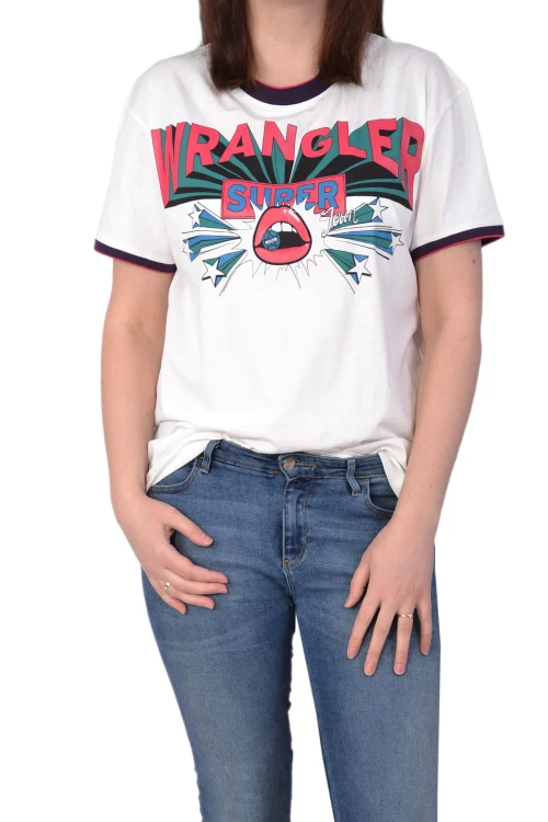 Koszulka damska luźna Wrangler Boyfiend Offwhite t-shirt z nadrukiem