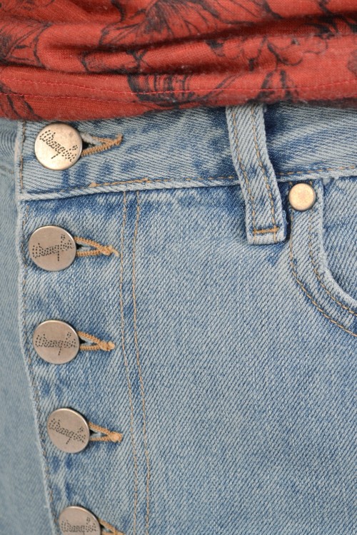 Wrangler Crop Retro-Boyfriend proste jeansy damskie 7/8 bez streczu - zbliżenie na guzik