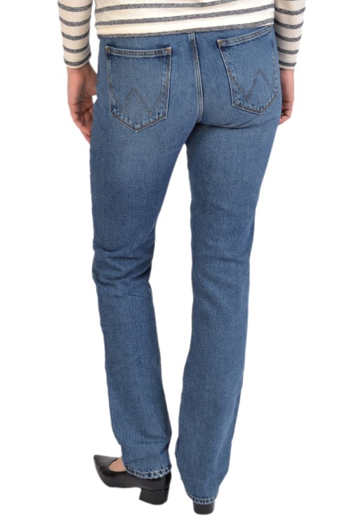 Wrangler Straight Burning Girl jeansy damskie proste niebieskie - widok z tyłu