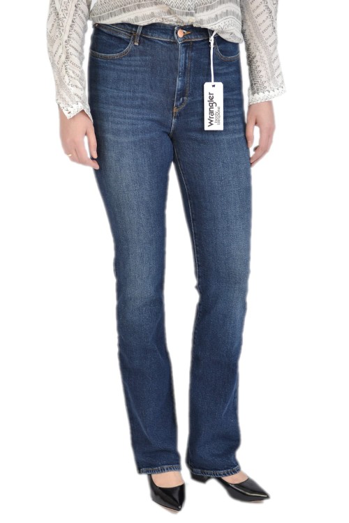 Wrangler Avery Authentic Blue jeansy damskie dzwony niebieskie