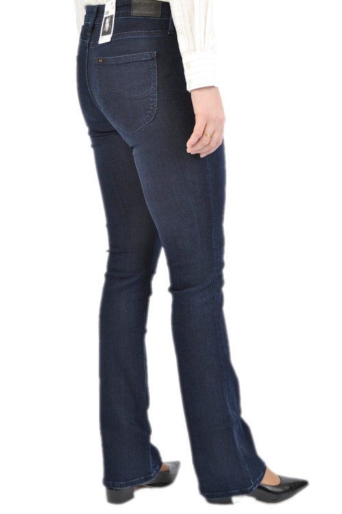 Lee Hoxie Skinny Summer Night granatowe jeansy damskie dzwony - widok z prawego boku
