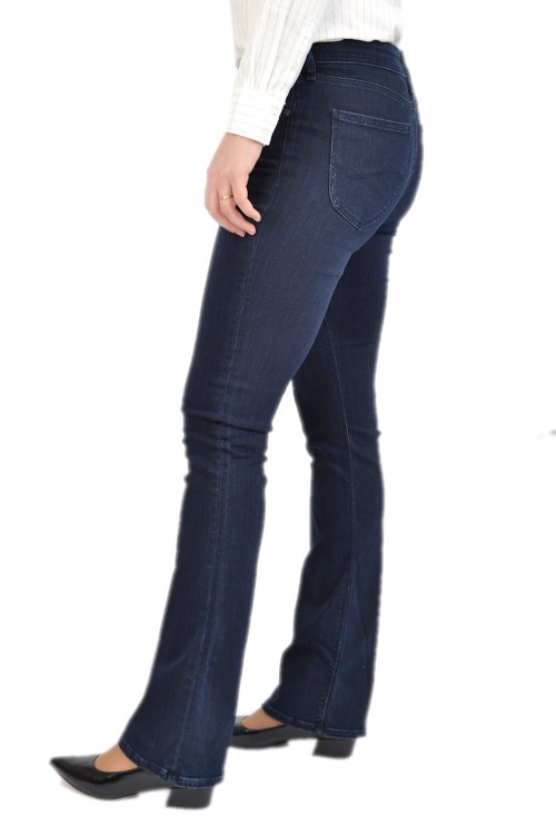 Lee Hoxie Skinny Summer Night granatowe jeansy damskie dzwony - widok z lewego boku