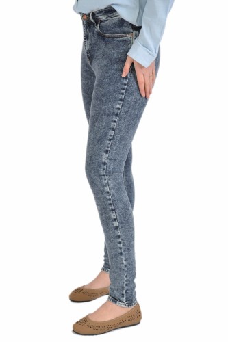 Wrangler High Rise Skinny Business jeansy damskie rurki marmurkowe z wysokim stanem - widok z boku