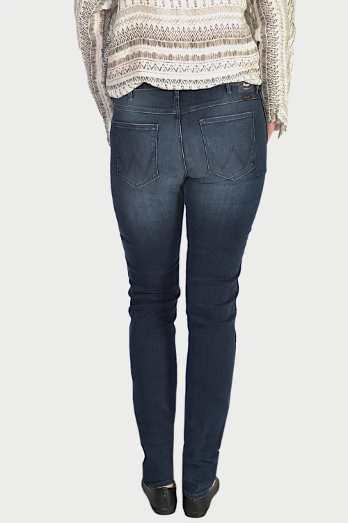 Wrangler Corynn Dark Lake jeansy damskie rurki granatowe - widok z tyłu