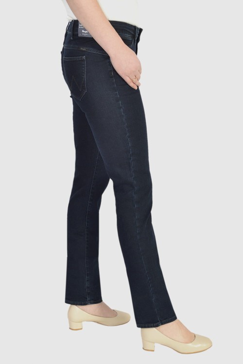 Wrangler Sara Narrow Mid Waist Moonlight jeansy damskie proste granatowe - widok z boku