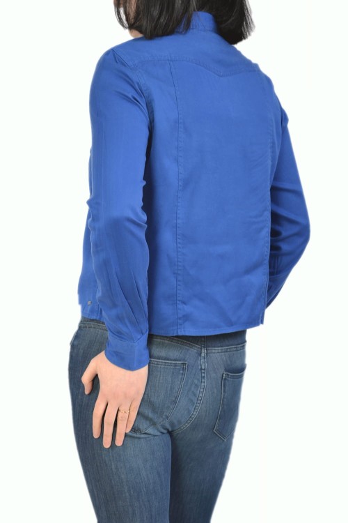 Wrangler L/S Cropped Utility Surf Blue Krótka Koszula Damska Niebieska - widok z tyłu