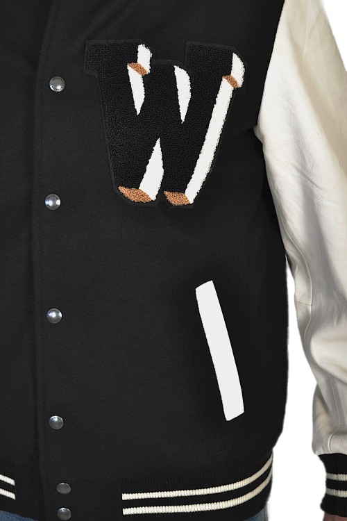 Wrangler Leather Baseball Black kurtka męska czarna bejsbolówka - zbliżenie na materiał