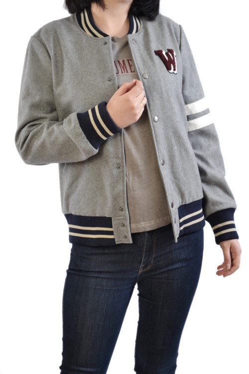 Wrangler Wool Baseball Mid Grey Mel kurtka damska szara bomberka - widok z przodu
