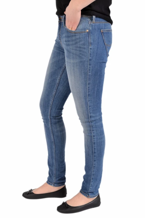 Lee Toxey Super Skinny Blue Monday jeansy damskie rurki biodrówki niebieskie - widok z boku