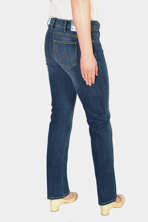 Wrangler Sara Narrow Regular Waist Navy Sea jeansy damskie proste - widok z tyłu