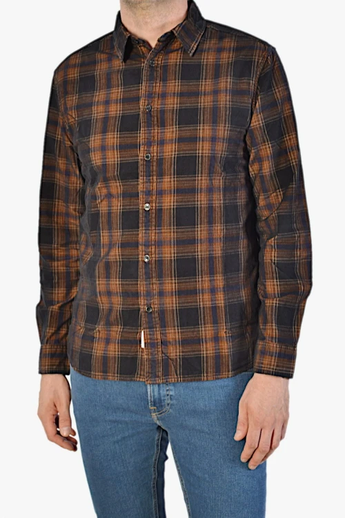 Koszula sztruksowa męska w kratę – Wrangler Non Pocket Shirt Faded Black