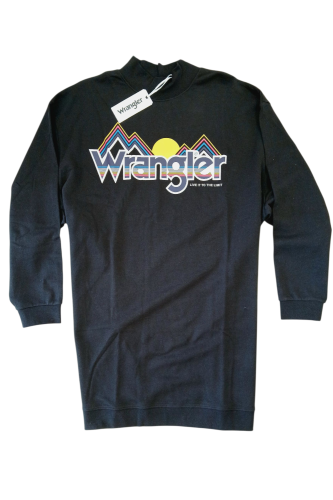 Tunika czarna z nadrukiem Wrangler Hihg Neck Sweat Dress Faded Black