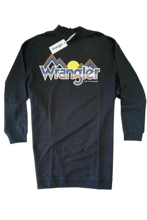 Tunika czarna z nadrukiem Wrangler Hihg Neck Sweat Dress Faded Black