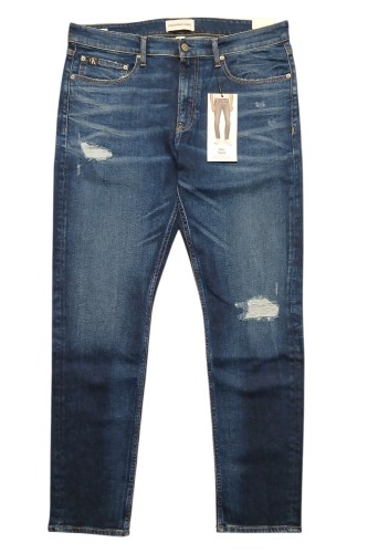 Calvin Klein Slim Taper Denim Dark jeansy męskie zwężane z przetarciami - widok z przodu
