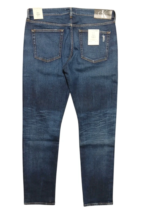 Calvin Klein Slim Taper Denim Dark jeansy męskie zwężane z przetarciami- widok z tyłu