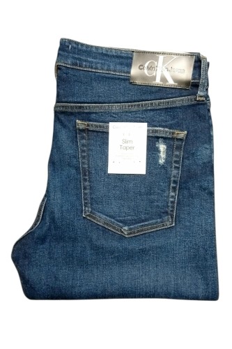 Calvin Klein Slim Taper Denim Dark jeansy męskie zwężane z przetarciami