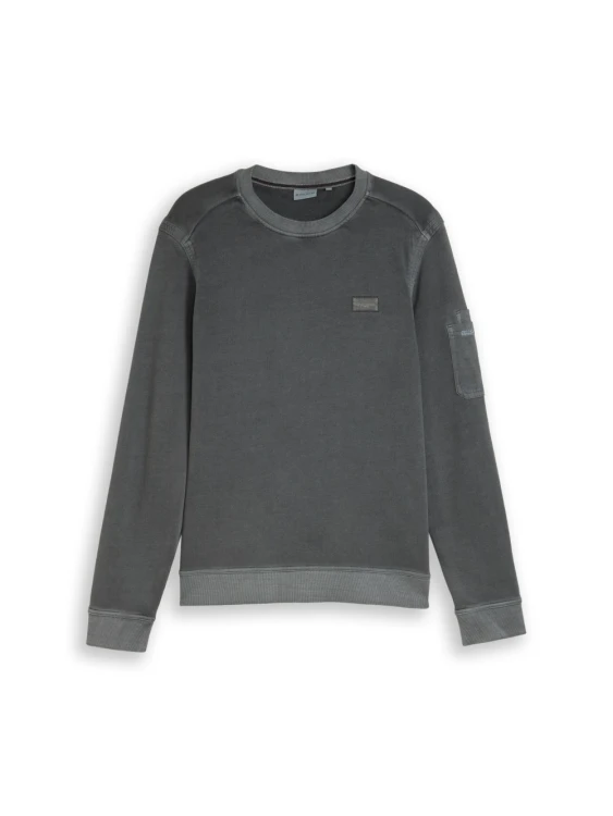 Bluza męska bez kaptura szara Tom Tailor Garment Dyed Crew Neck Sweatshirt - ułożona na płasko