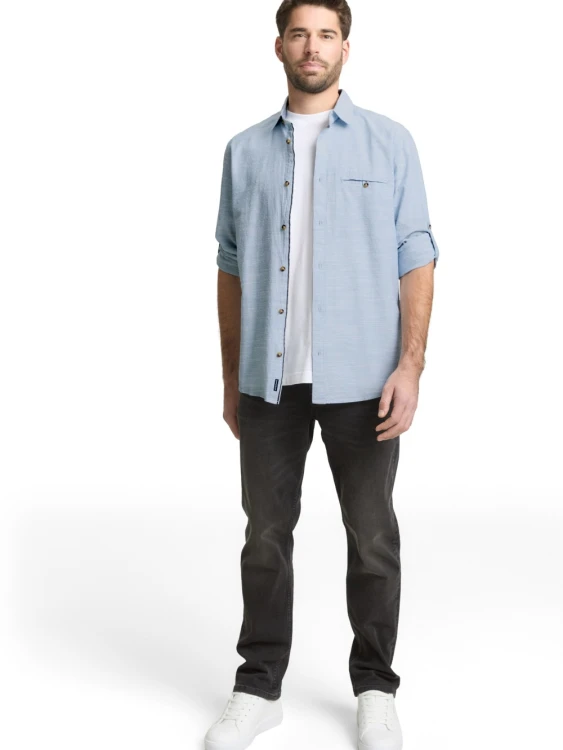 Koszula męska bawełniana niebieska Tom Tailor Structured Shirt Regular Shirt - ujęcie całego modela