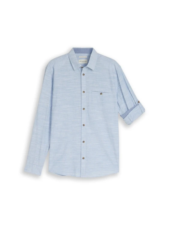 Koszula męska bawełniana niebieska Tom Tailor Structured Shirt Regular Shirt - rozłożona na płasko