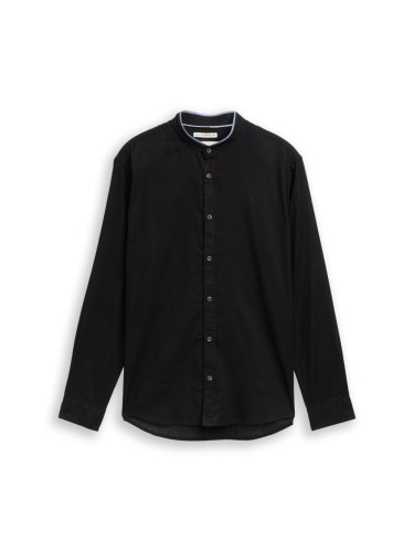 Czarna koszula męska na stójce bawełniano-lniana Tom Tailor Regular Cotton Linen Shirt