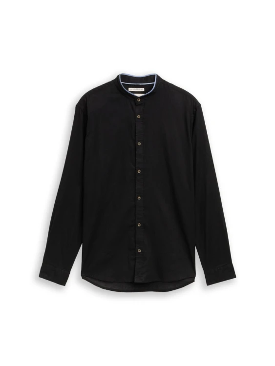 Czarna koszula męska na stójce bawełniano-lniana Tom Tailor Regular Cotton Linen Shirt