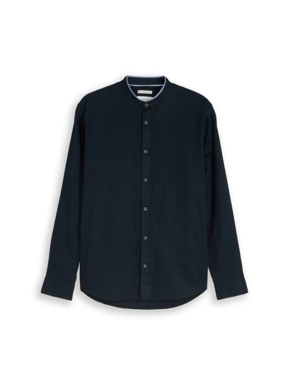 Granatowa koszula męska na stójce bawełniano-lniana Tom Tailor Regular Cotton Linen Shirt - rozłożona na płasko