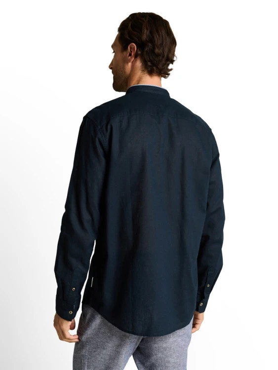 Granatowa koszula męska na stójce bawełniano-lniana Tom Tailor Regular Cotton Linen Shirt - widok z tyłu