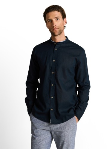 Granatowa koszula męska na stójce bawełniano-lniana Tom Tailor Regular Cotton Linen Shirt