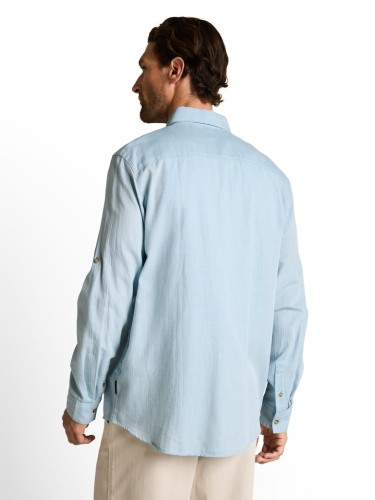 Koszula męska błękitna z długim rękawem Tom Tailor Structured Shirt Regular - widok z tyłu