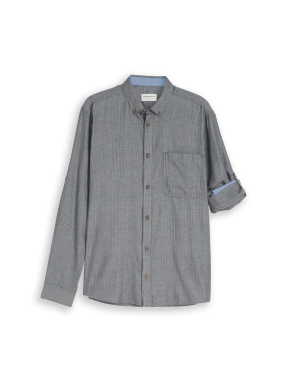 Koszula męska bawełniana szara Tom Tailor Regular Fit Shirt - ujęcie koszuli leżącej na płasko