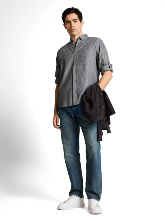 Koszula męska bawełniana szara Tom Tailor Regular Fit Shirt - widok na cały model