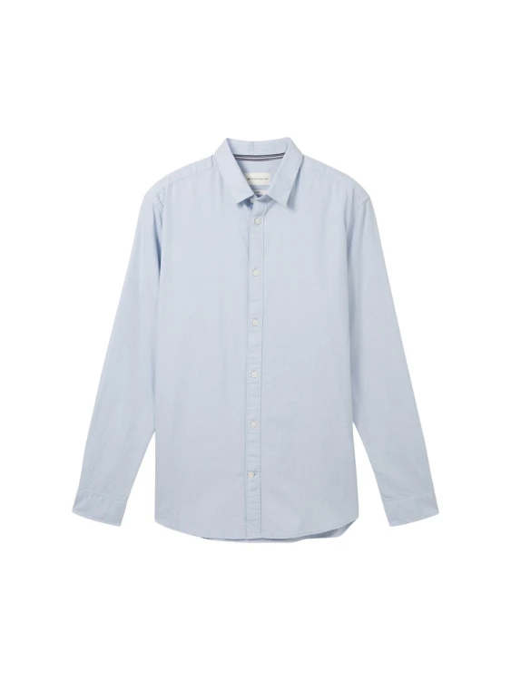 Koszula męska Slim Fit niebieska Tom Tailor Fitted Shirt With Texture - rozłożona na płasko