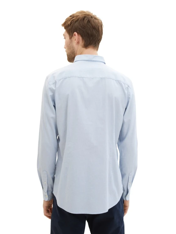 Koszula męska Slim Fit niebieska Tom Tailor Fitted Shirt With Texture - widok z tyłu