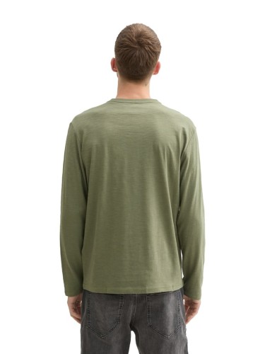 Koszulka z długim rękawem męska zielona Tom Tailor Long-sleeved cotton Henley - ujęcie z tyłu