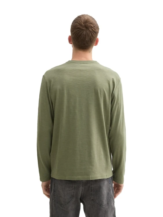 Koszulka z długim rękawem męska zielona Tom Tailor Long-sleeved cotton Henley - ujęcie z tyłu