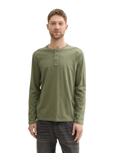 Koszulka z długim rękawem męska zielona Tom Tailor Long-sleeved cotton Henley